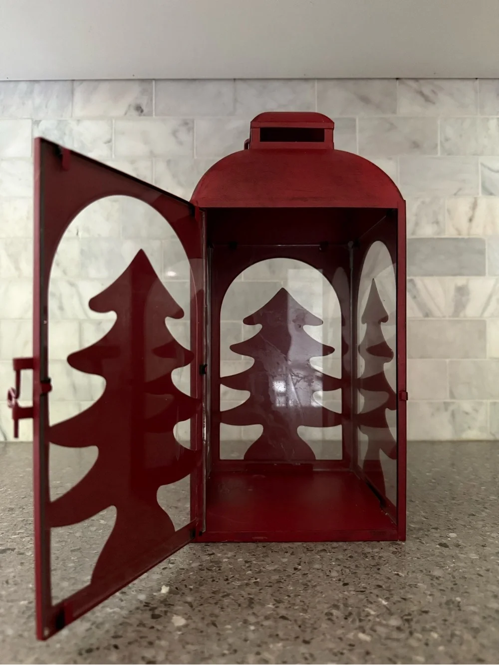 Red Holiday Tree Lantern - Decorative Christmas Accent (186)